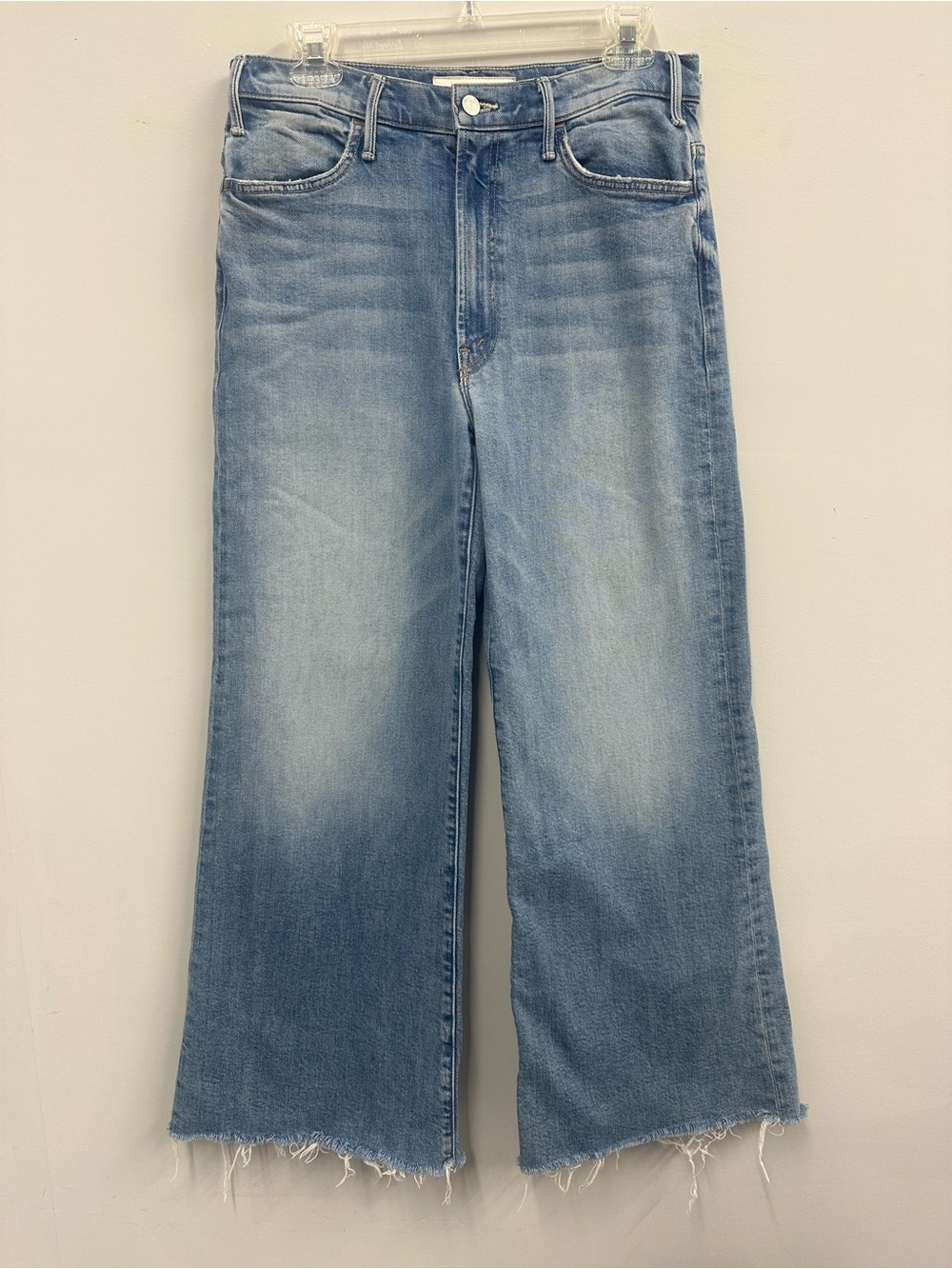 MOTHER Light Blue Wide-Leg Frayed Hem Jeans